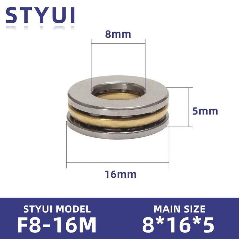 STYUI (10Pcs) F8-16M Miniature Thrust Ball Bearings 8mm x 16mm x 5mm Miniature Plane Thrust Bearings Chrome Steel One Way - Image 3